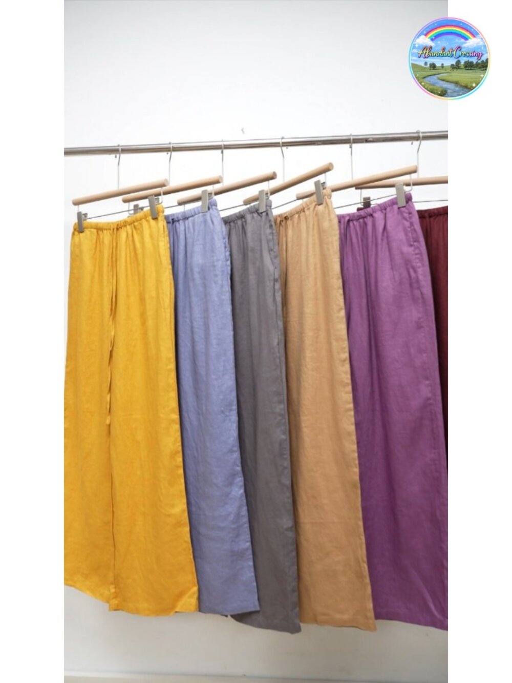 Pure Linen Drawstring Wide Leg Pants High Rise Slant Pockets - Picture 5 of 5